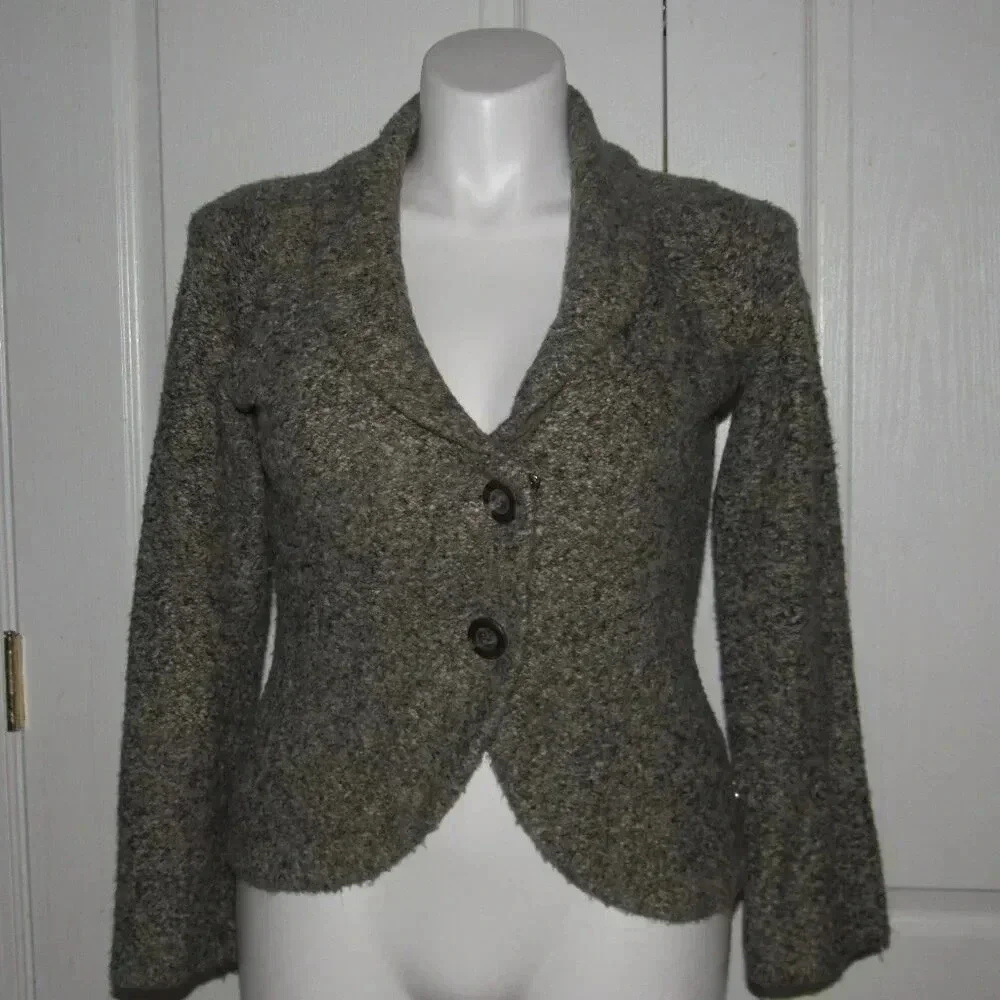 CABI Shawl Collar Knit Button Front Brown Tan Cardigan Style #340 Jacket Size M
